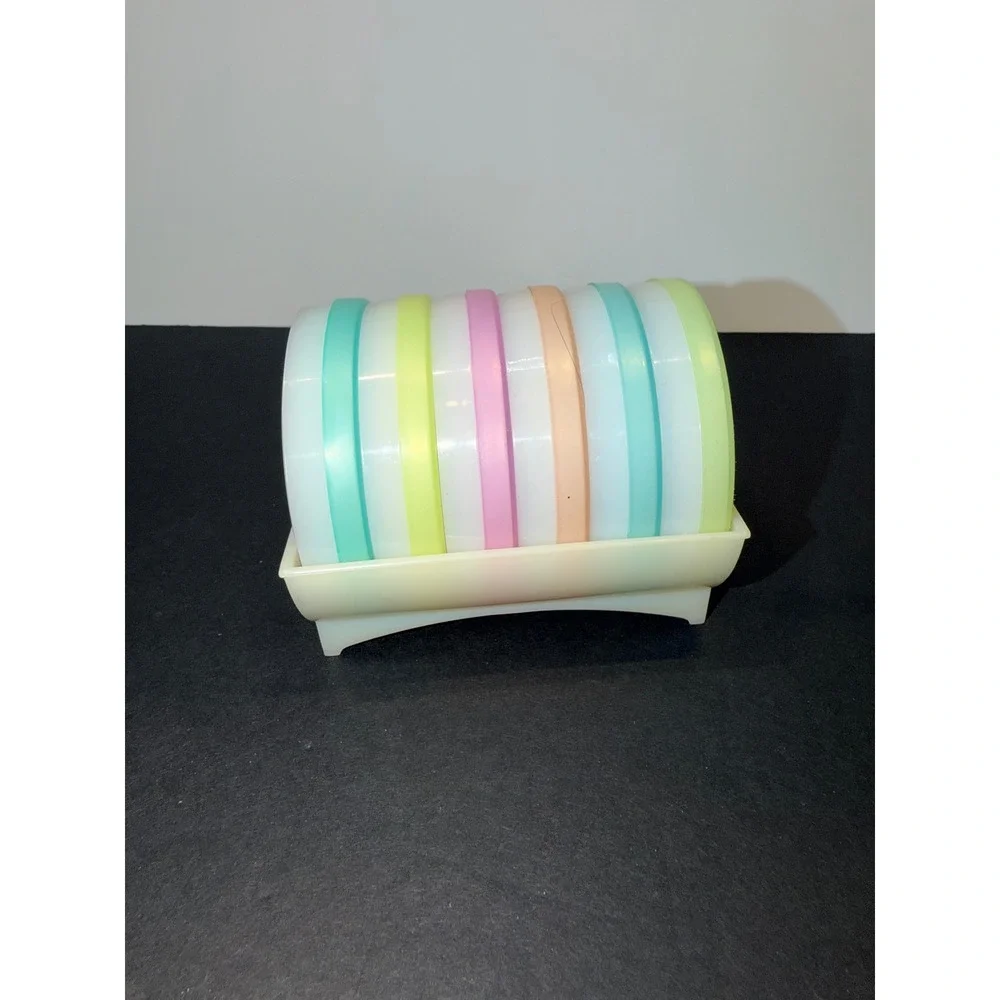 6 Vintage Tupperware Pastel Wagon Wheel Coaster Caddy Round Plastic USA Made